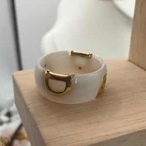 Ceramic White and Gold Accent Ring